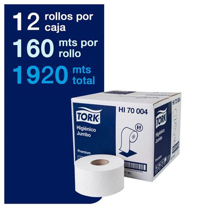Papel Higiénico Jumbo Tork Premium - (12 Rollos x 160 metros)